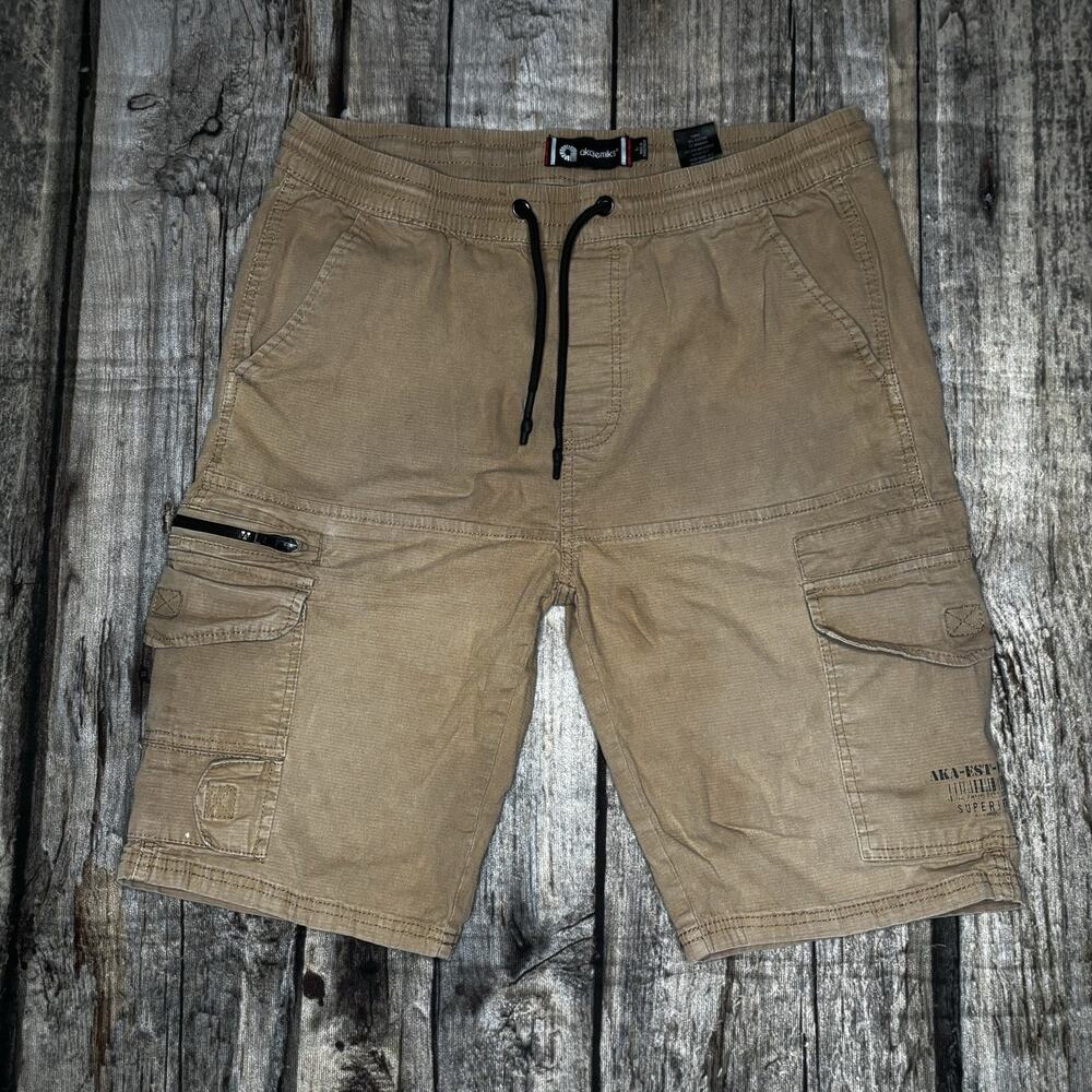Akademiks Cargo Shorts Elastic Waist Drawstring Pull On Khaki Men’s Medium
